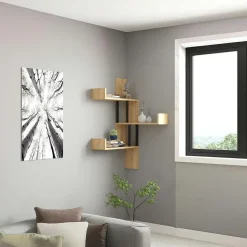 Meubles De Salon·Etagères Murales|Meubles De Rangement·Etagères Murales|JENA Étagère murale d’angle effet bois clair - 3 plateaux