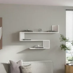 Meubles De Salon·Etagères Murales|Meubles De Rangement·Etagères Murales|MARFA Étagère murale design blanche silhouette zigzag