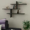 Meubles De Salon·Etagères Murales|Meubles De Rangement·Etagères Murales|MARFA Étagère murale design effet bois gris - 3 plateaux croisés