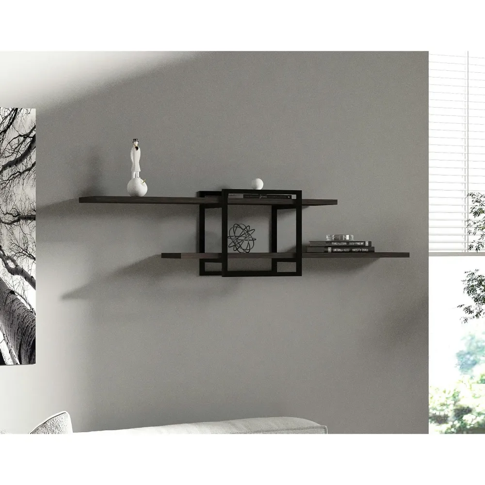 Meubles De Salon·Etagères Murales|Meubles De Rangement·Etagères Murales|JENA Étagère murale design effet pin - 1 cube, 2 plateaux