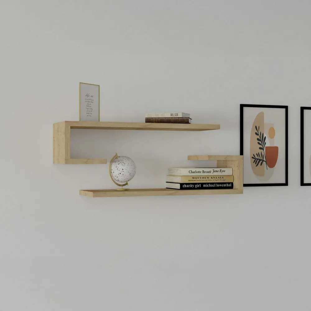 Meubles De Salon·Etagères Murales|Meubles De Rangement·Etagères Murales|MARFA Étagère murale effet bois clair avec retour (lot de 2)