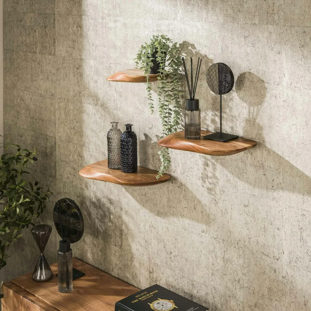 Meubles De Salon·Etagères Murales|Meubles De Rangement·Etagères Murales|MARFA Étagère murale effet bois clair avec retour (lot de 2)