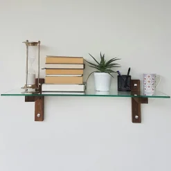 Meubles De Salon·Etagères Murales|Meubles De Rangement·Etagères Murales|LHASA Étagère murale en verre - supports bois foncé