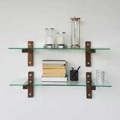 Meubles De Salon·Etagères Murales|Meubles De Rangement·Etagères Murales|LHASA Étagère murale en verre - supports bois foncé (lot de 2)