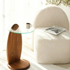 Meubles De Salon·Etagères Murales|Meubles De Rangement·Etagères Murales|LHASA Étagère murale en verre fumé - supports bois foncé