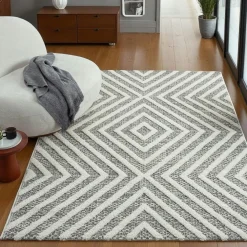 Tapis|Textile·Tapis|ISTANBUL Tapis de salon crème et gris – motif géométrique, 160x230 cm