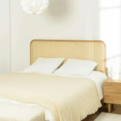 Têtes De Lit En Bois|AMSTERDAM Tête de lit 140/160 bois et rotin angles droits