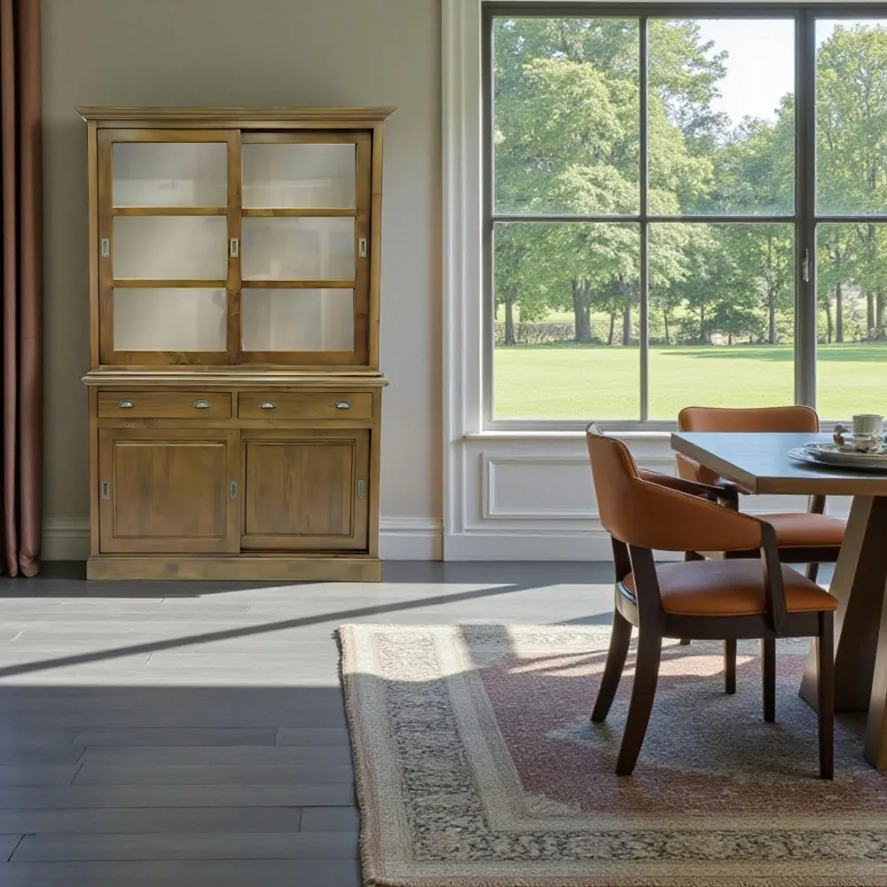 Vaisseliers En Bois|Vaisseliers En Bois|Tradition Vaisselier 2 portes vitrées coulissantes hévéa 143x215cm