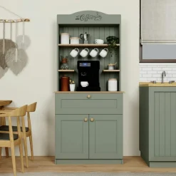 Meubles De Cuisine·Rangement Cuisine|Vaisseliers Contemporains|VAREN Vaisselier cuisine blanc 2 portes, niche machine à café