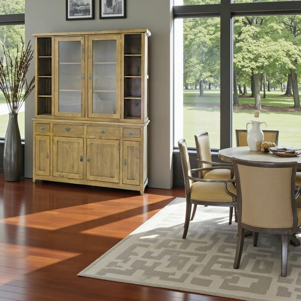 Vaisseliers En Bois|Vaisseliers En Bois|Tradition Vaisselier Hévéa 6 portes dont 2 vitrées, 4 tiroirs, 8 niches 160x45x210cm