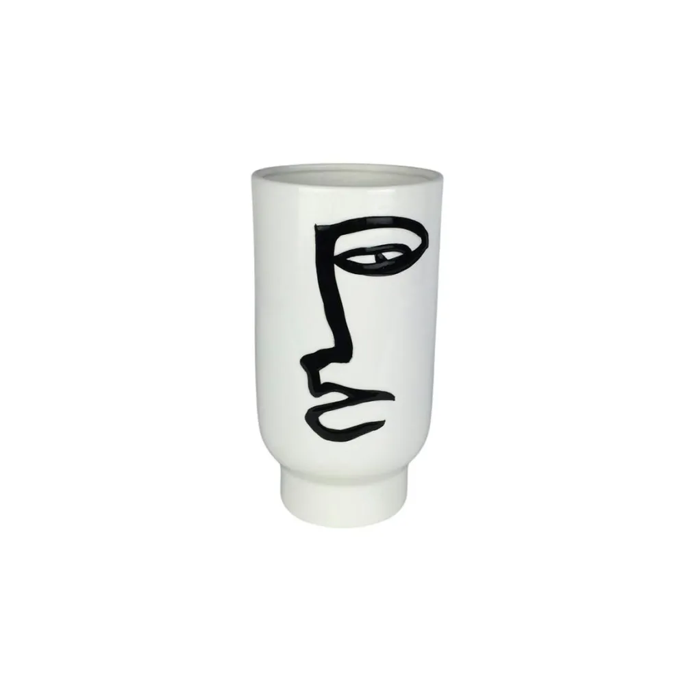 Vases| Vase blanc rond décor visage abstrait H25 cm