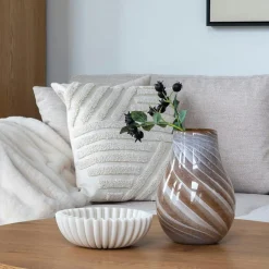 Vases| Vase décoratif marron et blanc en verre