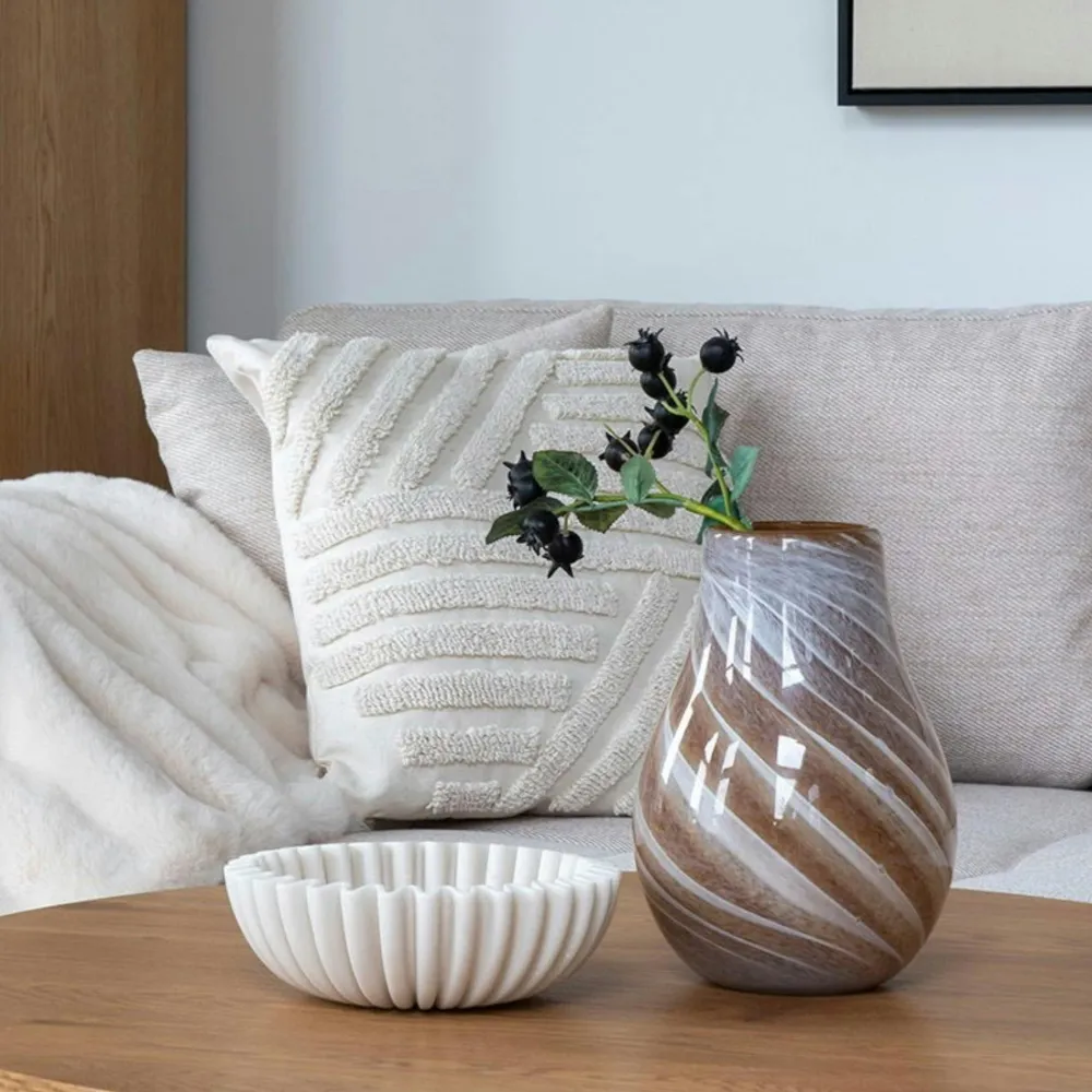 Vases| Vase décoratif marron et blanc en verre