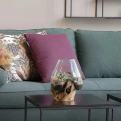 Vases|Arizona Vase verre soufflé et racine teck, artisanal H 50 cm