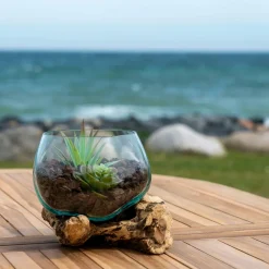 Vases|Arizona Vase verre soufflé et racine teck, artisanal H 50 cm