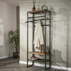Meubles D'Entrée·Portemanteaux|Meubles D'Entrée·Vestiaires|Helsinki Vestiaire d’entrée effet bois & métal cuivré L70 cm