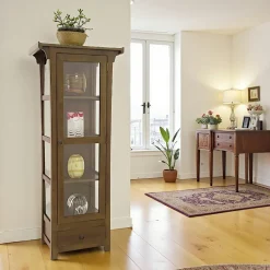 Vaisseliers En Bois|Vaisseliers En Bois|Maori Vitrine Hévéa 1 porte vitrée, 1 tiroir 70x38x170cm