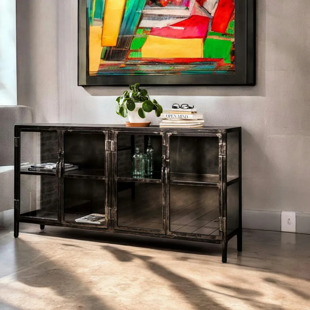 Univers Déco·Loft Industriel|Bibliothèques En Métal|ROADIES Vitrine industrielle métal verre